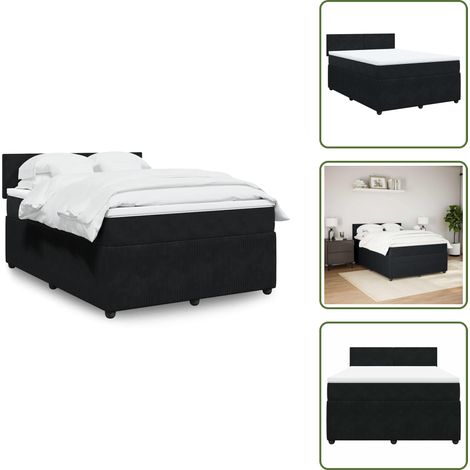 Boxspringbett mit Matratze Schwarz 160x200 cm Samt - Boxspringbett - Boxspringbetten - Bett - Betten (1/5)