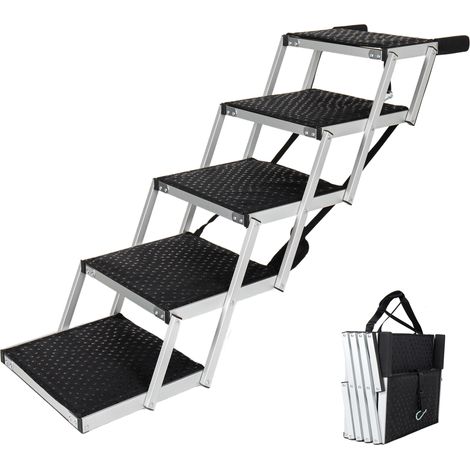 Klappbare Aluminium-Hunderampe mit 5 Stufen, rutschfeste Oberfläche & weicher Schaumstoffgriff, robuste Haustierrampe für Auto, hohes Bett & LKW, belastbar bis 110 kg (1/5)