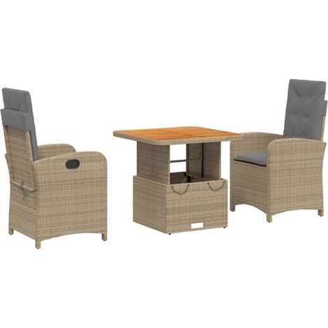 Maison Exclusive - Set comedor de jardín 3 pzas con cojines ratán