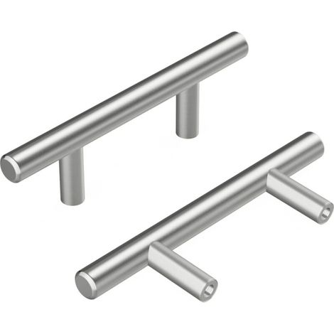 Poignées pour meubles en tube rond, poignées de porte et de tiroir, entraxe 64 mm, couleur argent, lot de 2