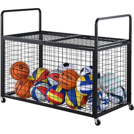 Relaxdays Carrello porta palloni, 4 ruote 360° con freni, 98×115×61 cm, chiudibile a chiave, per calcio e basket, nero