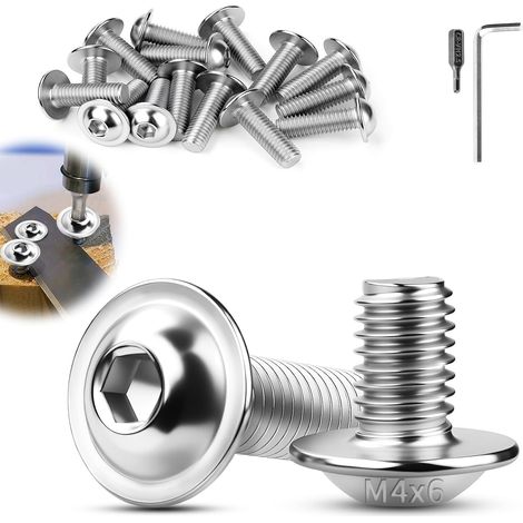 M4x6mm Linsenkopfschrauben mit Flansch 50 Stück Edelstahl A2 V2A Flachkopfschrauben M4, Innensechskant, ISO 7380-2, Schrauben Metrisch für Möbelherstellung, Fahrzeugstrukturen (1/5)