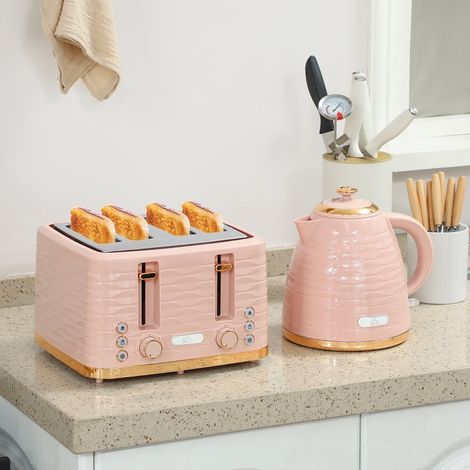 Ensemble grille-pain et bouilloire 2 en 1, 7 niveaux de brunissage, fonctions décongélation et réchauffage, rose (1/5)