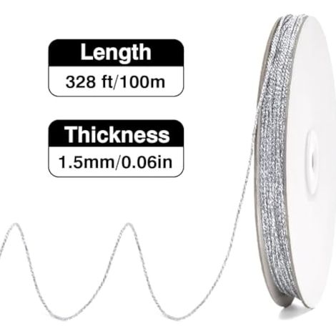 Fil Argent 1,5 mm, Fil Noël 100M, Inélastique (1/4)