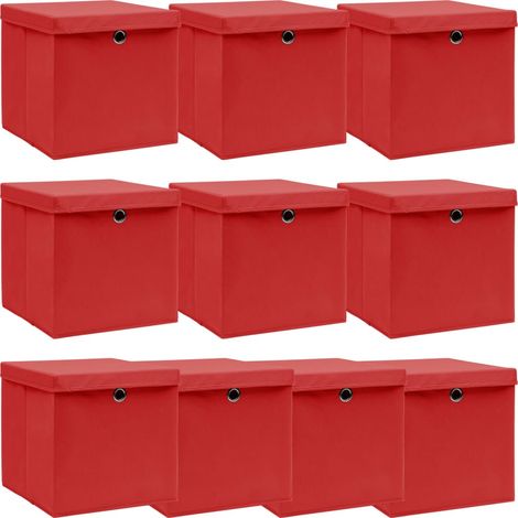 Boîtes de rangement et couvercles 10 pcs Rouge 32x32x32cm Tissu - The Living Store (1/5)