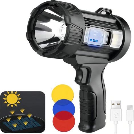 Projecteur puissant, lampe torche LED multifonctionnelle pour l'extérieur, lampe torche portable étanche longue portée avec lentilles colorées (1/5)