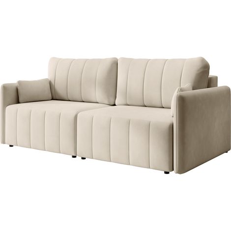 Selsey Pierra – 3-Sitzer Schlafsofa in Samt mit schwarzen Beinen, Creme
