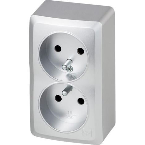 Berg Doppelsteckdose mit Erdung n/t GNT 2x2P+Z silber 3743-06