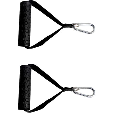 Accessori per attrezzature fitness, un paio di impugnature in gomma nera e un moschettone (1/2)