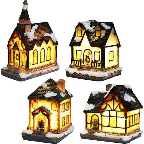 Village de Noël lumineux – Lampe multicolore décorative intérieure – 4 pièces – Matériau PVC de haute qualité – Ambiance chaleureuse (1/5)