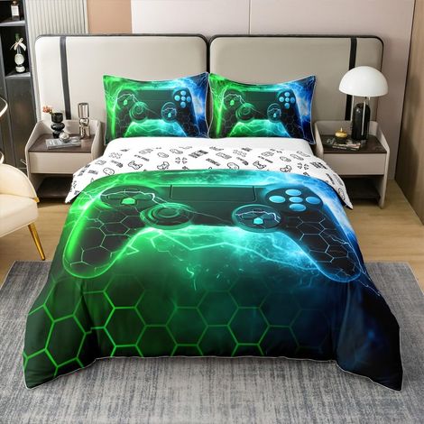 Joueurs Housse de Couette Enfants Gaming 100% Coton Sets de Housse de Couette Vert Joueurs Parure de Lit 140x200cm Game Décoration Enfants Décoration Durable Parure Housse de Couette - 140 x 200 cm + (1/5)