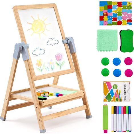 Pour enfants 3 à 14 ans, chevalet d'art sur pied pour dessin et gribouillage, tableau double face en bois rotatif et amovible (1/5)