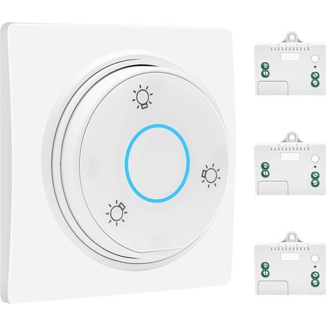 Lot d'interrupteurs sans fil étanches RF sans fil - Sans batterie - Avec récepteur et télécommande pour l'intérieur et l'extérieur (1 interrupteur et 3 récepteurs)