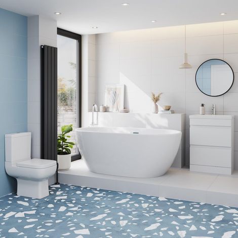 Affine Bathroom Suite 1500mm Freestanding Bath Toilet WC Basin Vanity Unit (1/5)