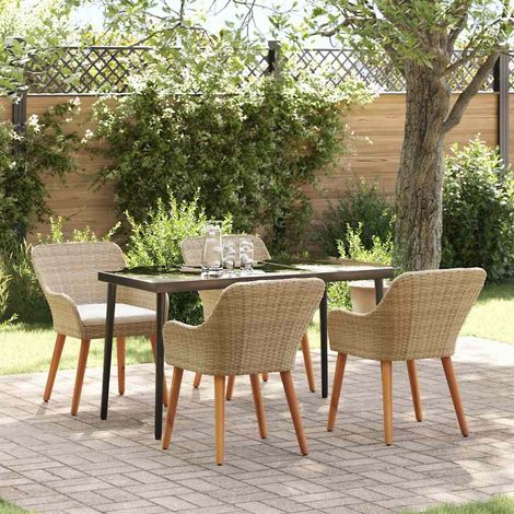 Garden Dining Set with Cushion 5 pcs Beige Poly Rattan vidaXL (1/5)