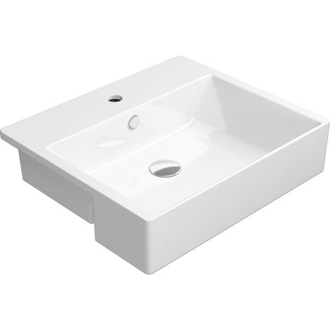 Lavabo en céramique KUBE X 55x47cm, semi-encastré, blanc ExtraGlaze (1/2)