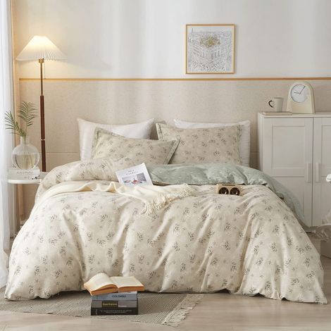 Parure de lit King Size avec Housse de Couette et 2 taies d'oreiller Assorties Motif Fleurs de Jardin Violet 264 x 228 cm Brume (1/5)