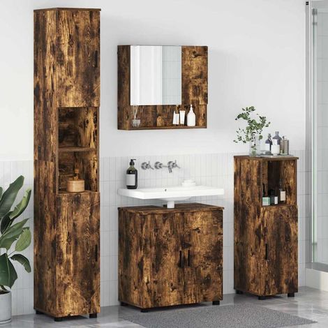 vidaXL Set di mobili per il bagno Montaggio a parete 4 pcs Rovere (1/5)