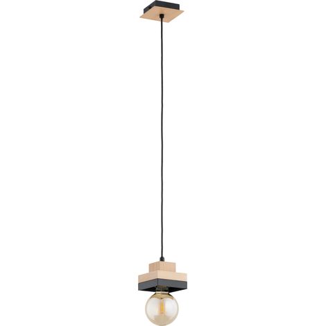 Suspension déco blocs noir/bois métal E27 15W MIKO Alfa (1/2)