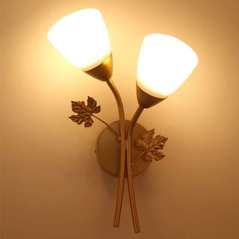 Double-headed flower-shaped wall sconces, creative glass shade + E27 metal base light fixture, Brass (1/5)