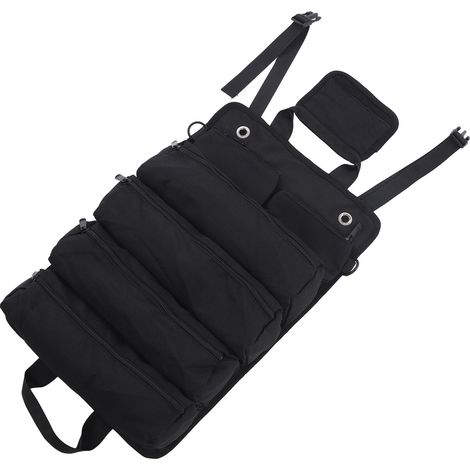 Multifunktionale Werkzeugtasche, aufrollbar, tragbar, aus Oxford-Gewebe, mit separaten Fächern, ideal für Gartenarbeit und Camping, schwarz (1/5)