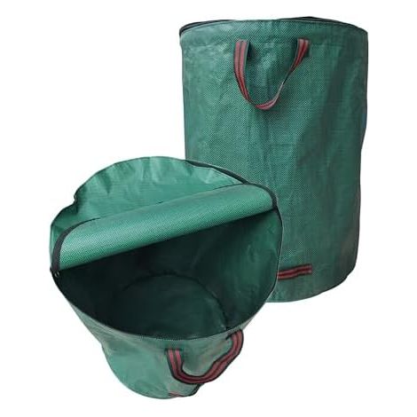 Gartenabfallsack 120Lx2 mit Deckel,Gartensack Laubsack, Gartensäcke Grünabfall Wasserdicht Faltbar Wiederverwendbar, Behälter für Gartenabfälle,Grassack mit Griffe für Gras Laub Hecke Gartenabfall