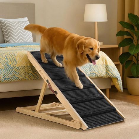 Rampe pour chien pliable réglable 30-60 cm, bois naturel, jusqu'à 90kg (1/5)