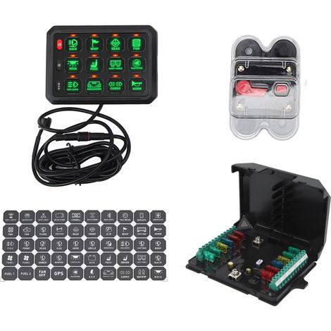 Panneau de 12 interrupteurs 12V-24V étanche IP65 RGB multicolore universel pour camion bateau 4x4 quad UTV SUV voiture (1/5)