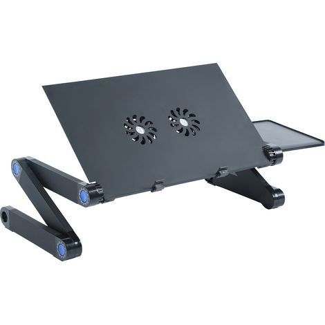 Support pour ordinateur portable en aluminium réglable, léger et portable, avec 2 ventilateurs et un coussin, utilisable sur canapé ou lit. Plateau intégré. (1/5)