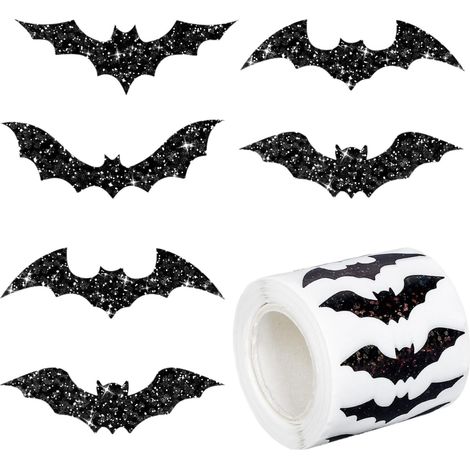 Gommettes Halloween, 500 PCS Rouleau D'autocollants Chauve-Souris, Stickers Halloween, Autocollants à Paillettes, pour la Décoration des Fêtes de Fin D'année (chauve-souris) (1/5)