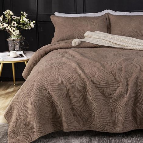 Couvre Lit Dessus de Lit et Boutis Coton matelassé Ultrasonique en Microfibre Brossée Douce et Légère, Élégant Couvre Lit Beige à Motif Floral (Cofé, 220x240cm) (1/5)