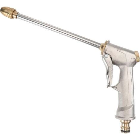 Water Gun Spray Head Long Nozzle for Car Use Silver Metal (1/4)