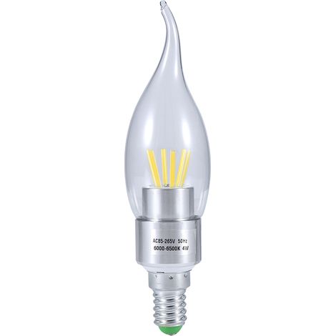 Ampoule LED à filament COB E14 4W 85-265V, ampoule bougie à économie d'énergie, n° 7, flamme argentée, blanc froid (1/4)