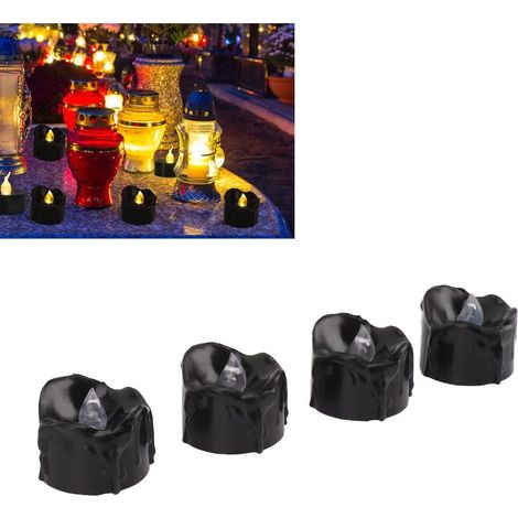 Bougie noire fondante, bougie lumineuse d'Halloween, bougie chauffe-plat à piles, bougie noire vacillante sans flamme, idéale pour les décorations de fêtes et les soirées à thème. (1/5)