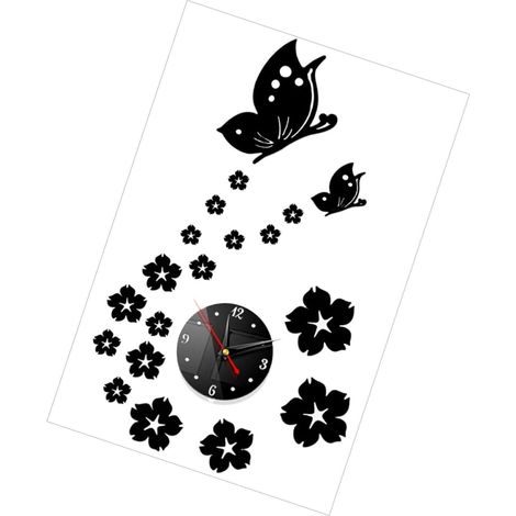 Horloge Murale Autocollante Créative 3D en Acrylique Noire Chiffres Miroir Décoration Murale DIY sans Pile Salon Chambre Cuisine Design Moderne (1/5)
