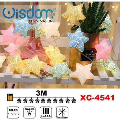 Wisdom - Catena Luminosa Con Stelle Colorate 10 Led A Batteria Luce Calda Fissa Xc-4541 -
