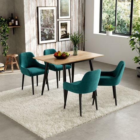 Mesa de comedor Beaver, Roble negro/dorado, 80 x 70 cm Extensible, Vicco