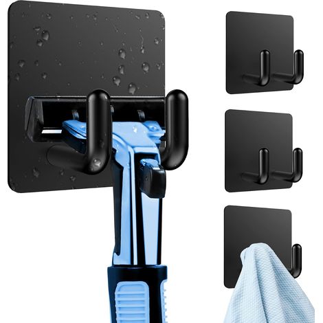 CCYKXA 4 Pieces Adhesive Wall Hooks (Strong Adhesive), Heavy Duty Stainless Steel Bathroom Towel Hook, Kitchen Towel Hook, Self-Adhesive No Drilling Hook for Kitchen, Living Room, Office - Black (1/5)