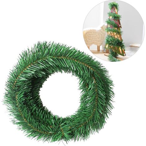 Guirlande de Noël artificielle en pin vert de 5,5 m, guirlande en rotin, décoration murale et de jardin. (1/5)