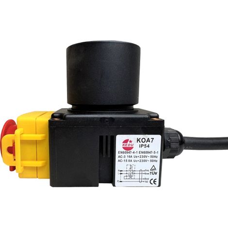 KEDU KOA7 Schalter Stecker Kombination 230V 16A mit Not-Aus-Funktion und 4-adrigem Anschlusskabeln (1/4)