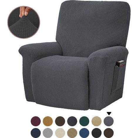Housse élastique pour canapé inclinable, grise, housse de coussin de canapé en polaire unie, adaptée à toutes les saisons. (1/5)