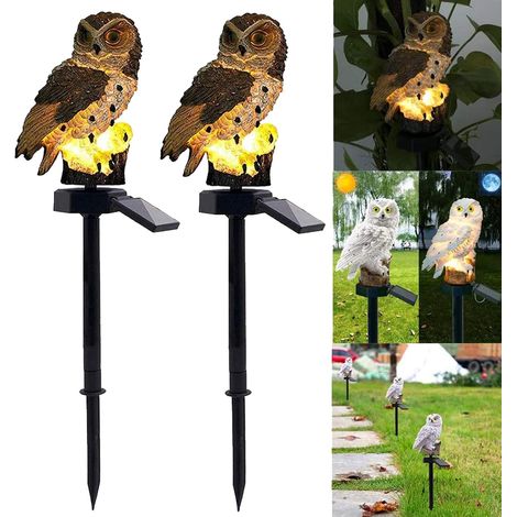 Solaire Lampe de Pelouse, Lampe de Décoration de Jardin Lumière Solaire Extérieure Imperméable Chemin Pelouse Cour Lampes de Jardin Owl Design (Gris 2PCS)