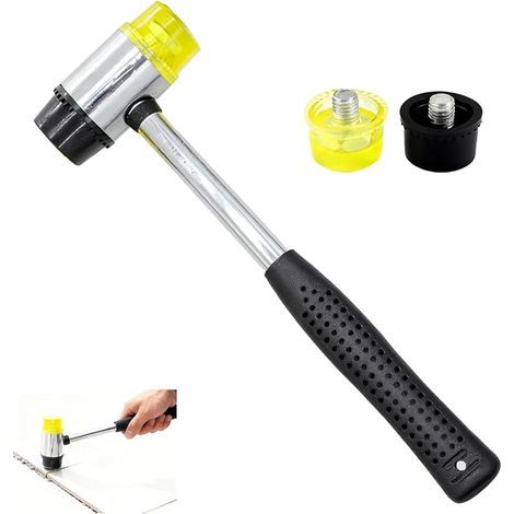 25mm Rubber Mallet with 2 Replacement Heads, Small Nylon Hammer with Non-Slip Rubber Handle for DIY, Leather Crafts and Jewellery (1/5)