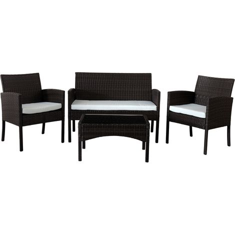 4 Piece Rattan Garden Furniture Set In Black