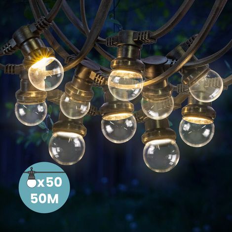 Guirlande lumineuse d'extérieur 50M – 50 ampoules E27 dimmables 2700K – IP65 pour usage extérieur – Éclairage décoratif puissant (1/5)