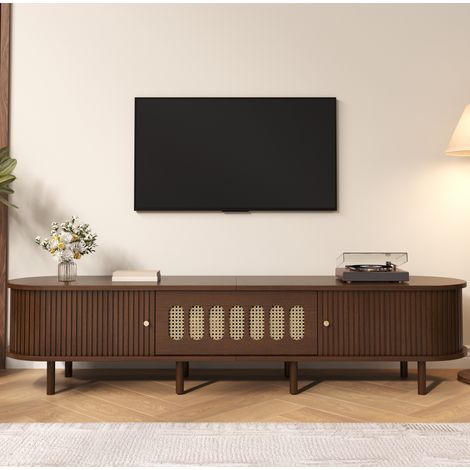 Mobile TV 180 x 40 x 40 cm con 2 ante scorrevoli, 5 scomparti, MDF, noce HAVRYA (1/5)