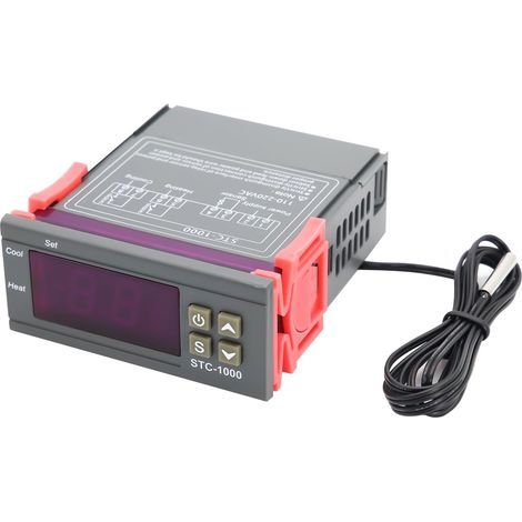 Termostato con display digitale a LED, modalità riscaldamento/raffreddamento, sonda NTC da 2 m, controllo della temperatura per uso industriale e domestico. (1/5)