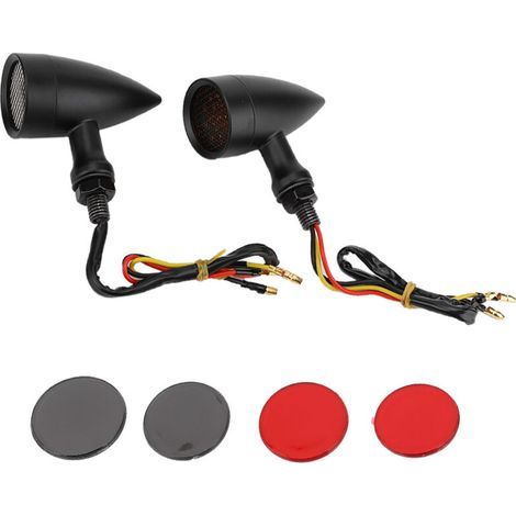 Qiilu 2 pcs Motorcycle Turn Signal Lights, 12V Universal Motorcycle Turn Signals Brake Light Vintage Grille Modification Accessory (Black). (1/5)