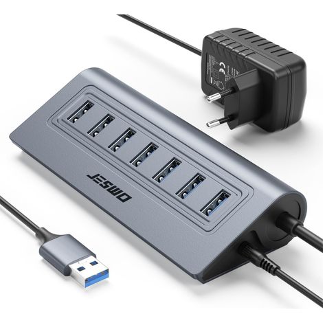 Hub USB Alimenté,Jeswo 7 Port Aluminium Hub USB 3.0 avec 5V/4A Alimentation (1/5)