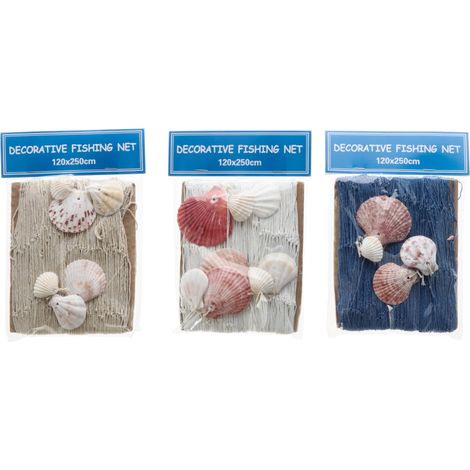 Regalo Italiano Rete Decorativa in Cotone con Conchiglie 120 x 250 Cm – Decorazione Mare Parete Casa 1 Pz